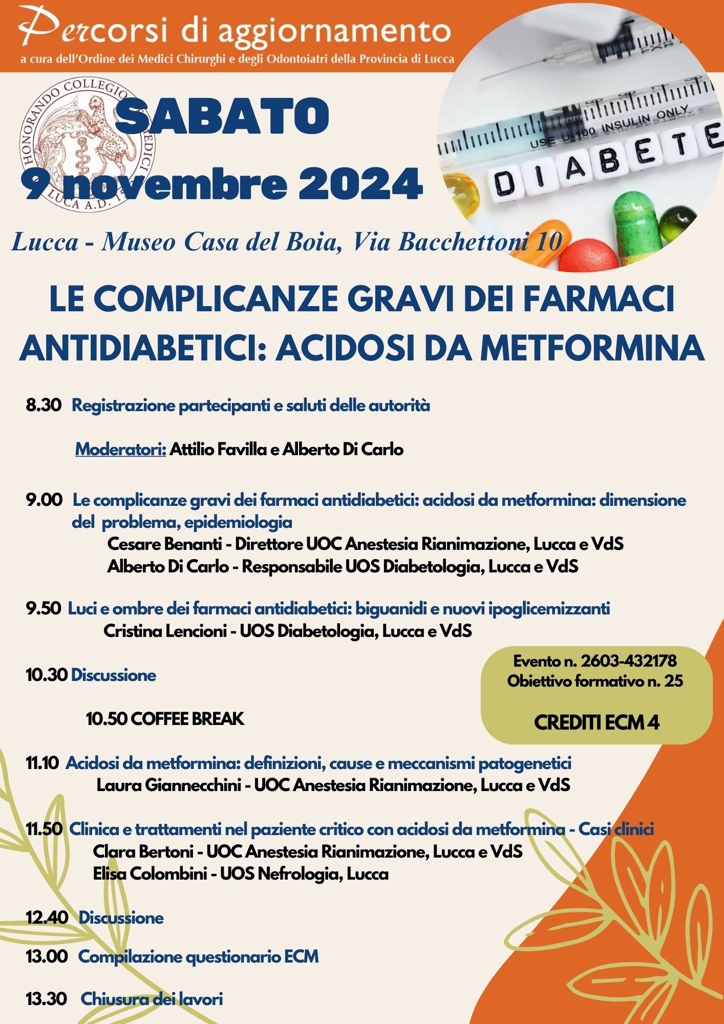 Complicanze farmaci antidiabetici 9 novembre 2024 Museo Casa del Boia