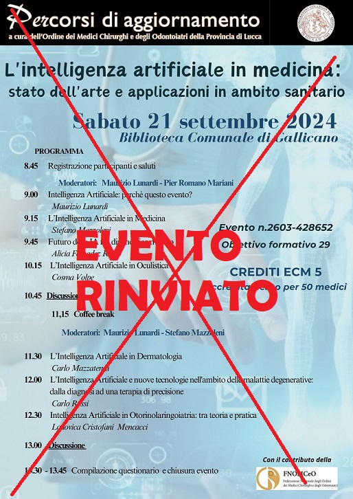 INTELLIGENZA ARTIFICIALE evento RINVIATO 21 settembre 2024