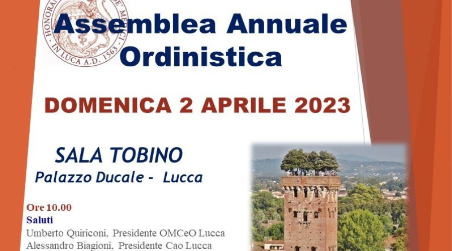 Clicca per accedere all'articolo Domenica 2 aprile: Assemblea Ordinistica Annuale a Palazzo Ducale, sala Tobino